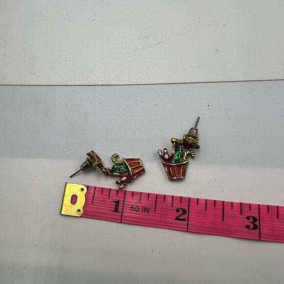 Vintage Set Christmas Santa Claus Star Gold Tone Earrings Dangle Pierced - Picture 4 of 4